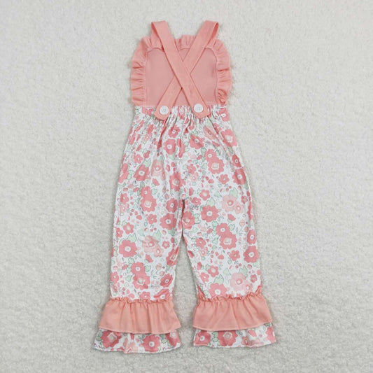 SR0963 flower pink lace strap jumpsuit