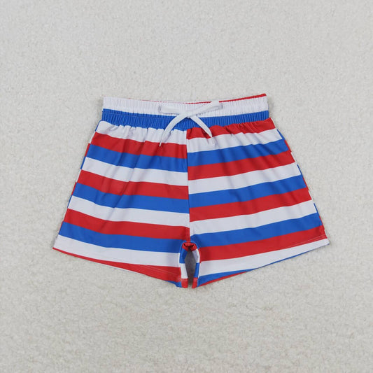 S0233 4th of July Red and blue striped swim trunks