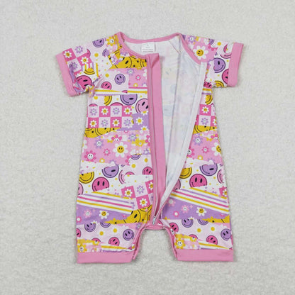 SR0968 Girl's pink purple zipper short-sleeved onesie
