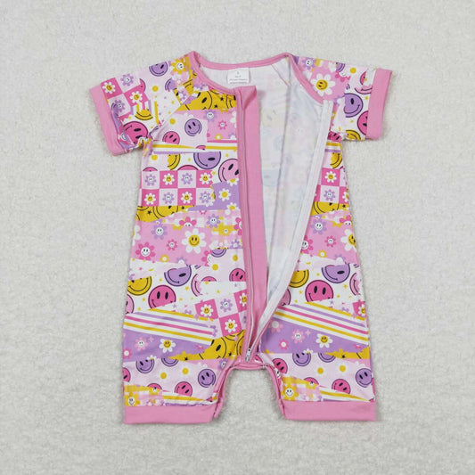 SR0968 Girl's pink purple zipper short-sleeved onesie