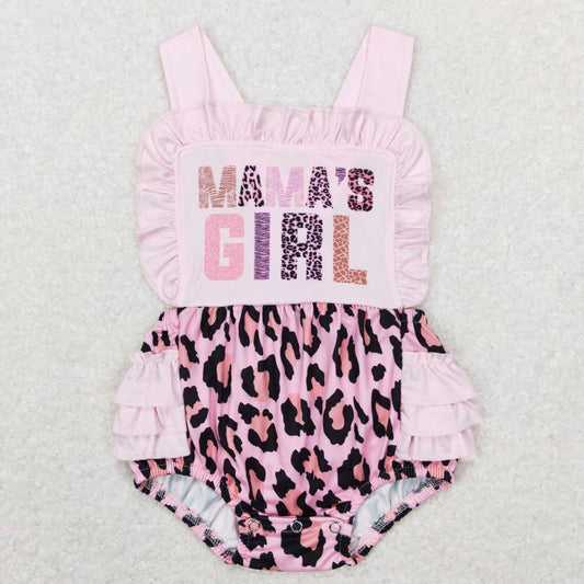 SR0596 letter leopard print pink lace tank top onesie
