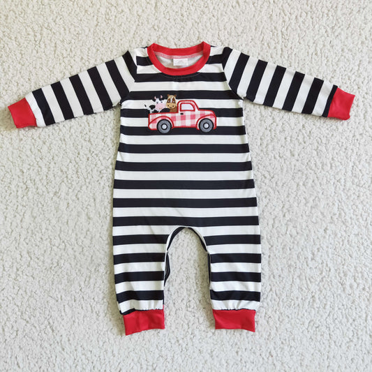 LR0016 Baby boys farm tractor stripe ruffle romper