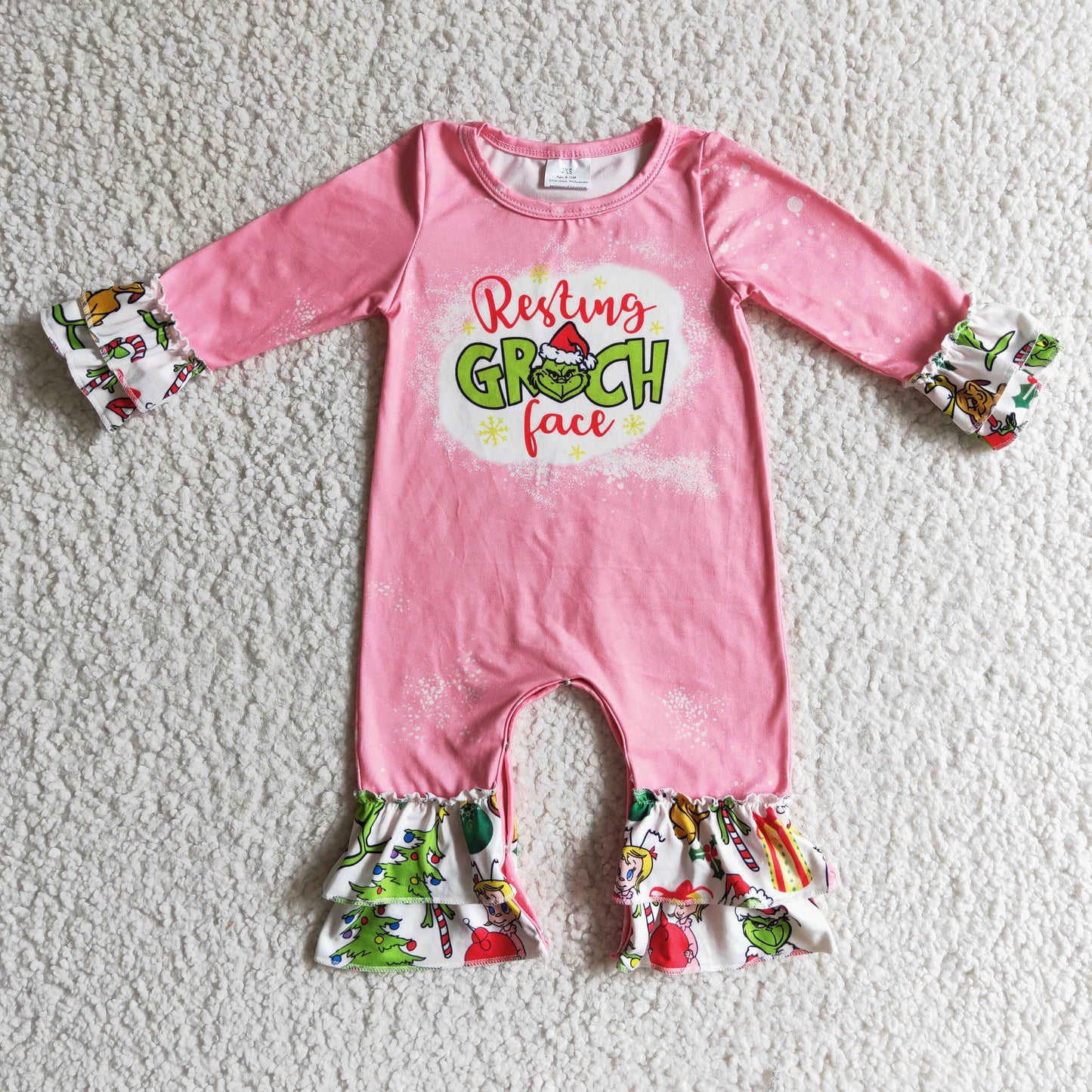 LR0154 Christmas Girl Pink Ruffle Romper
