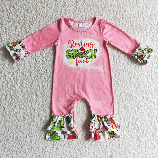 LR0154 Christmas Girl Pink Ruffle Romper