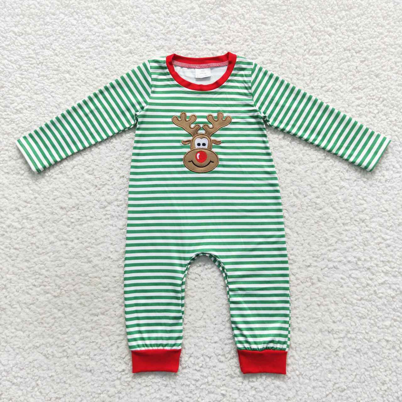 Family Sibling Mama Kids Christmas Embroidery Deer Stripe Clothes Sets Rompers Dresses C11.27