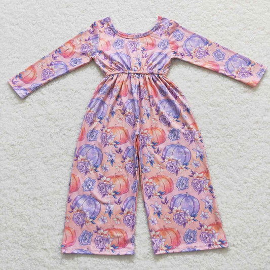 LR0382 Flower pumpkin purple pink long sleeve onesie
