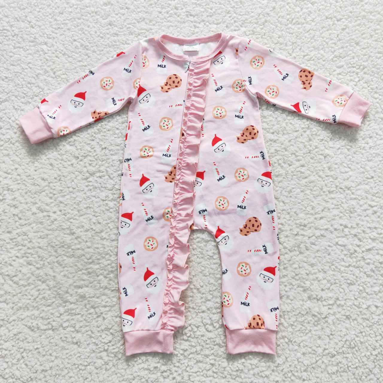 Sibling Baby Kids Cookie Milks Santa Button Top Pants Christmas Pajamas Sets Zipper Footie Rompers C9.30