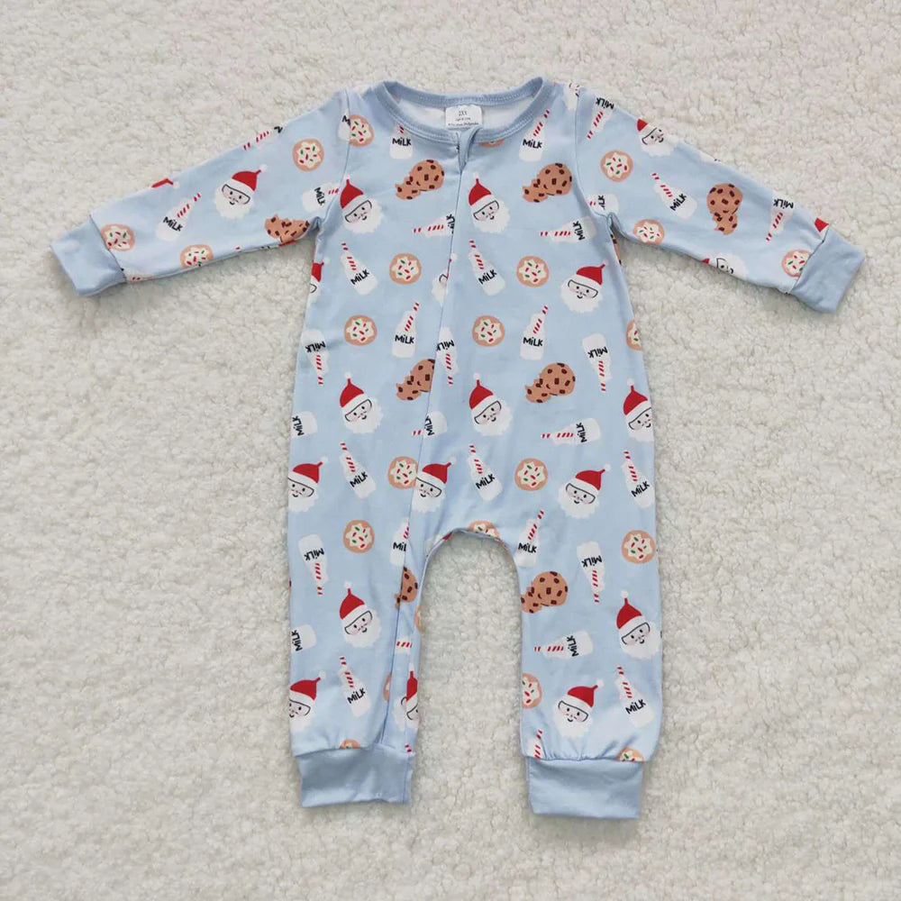 Sibling Baby Kids Cookie Milks Santa Button Top Pants Christmas Pajamas Sets Zipper Footie Rompers C9.30