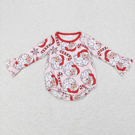 LR0607 Santa Claus Candy Cane Pink Long Sleeve One-piece
