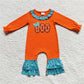 Embroidered boo lettering blue and white striped long sleeve orange trousers set collection