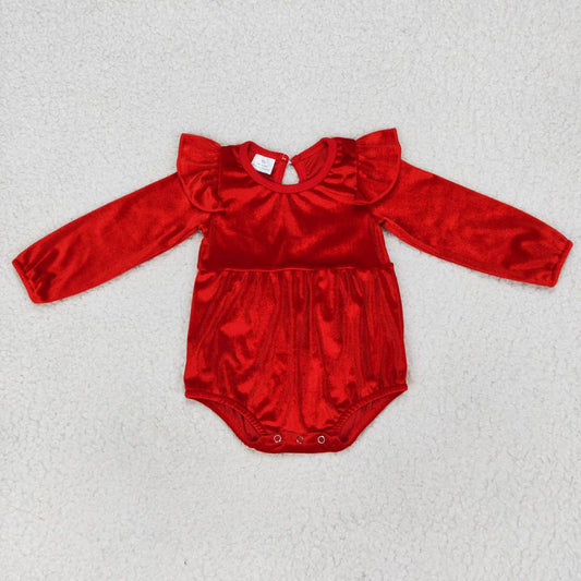 LR0713 Red Velvet Long Sleeve Jumpsuit