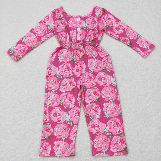 LR0715 floral rose red long-sleeved jumpsuit