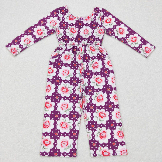 LR0716 Flower polka dot purple long-sleeved jumpsuit