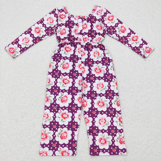 LR0716 Flower polka dot purple long-sleeved jumpsuit