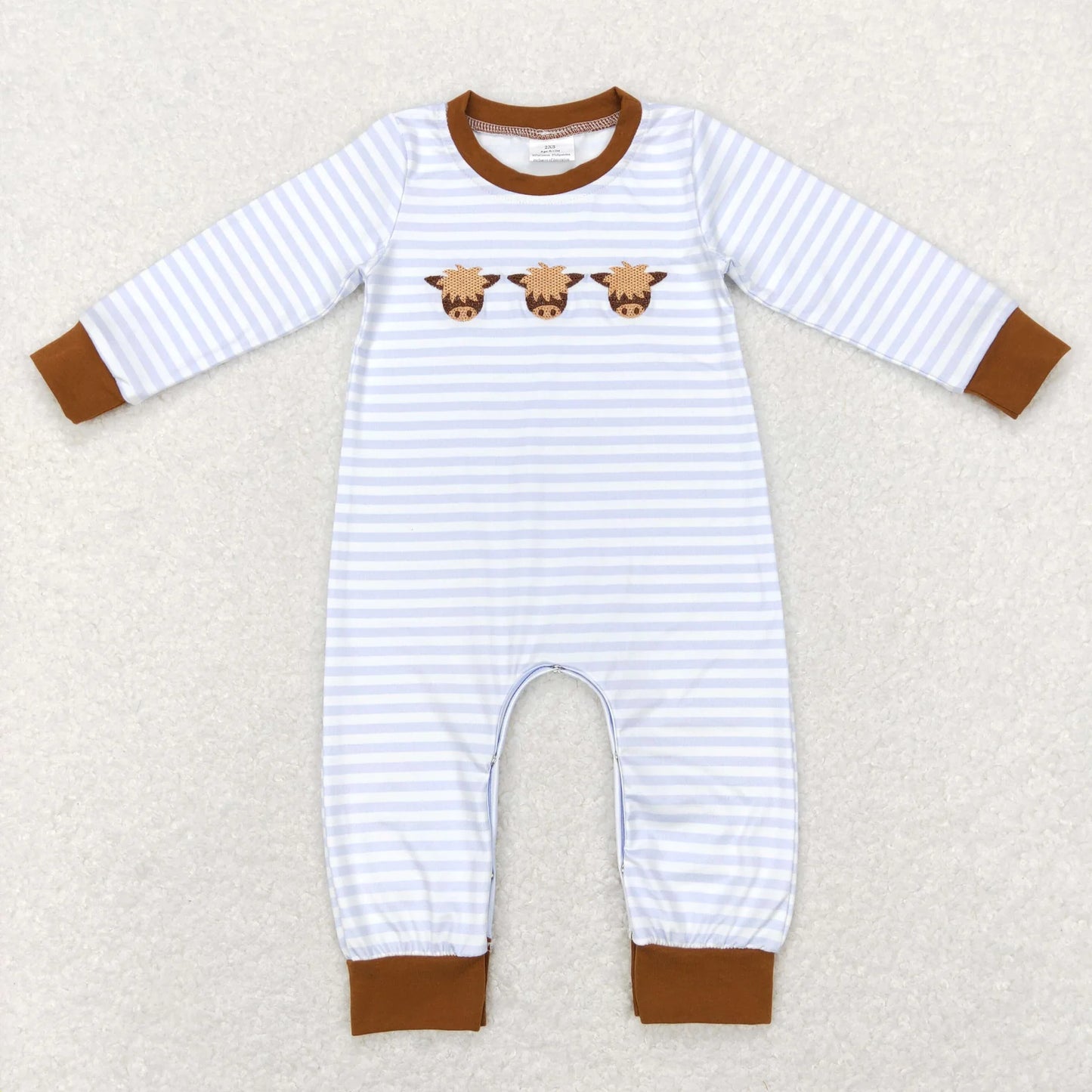 Sibling Baby Boys Stripe Embroidery Highland Cows Pants Western Clothes Sets Rompers C11.19