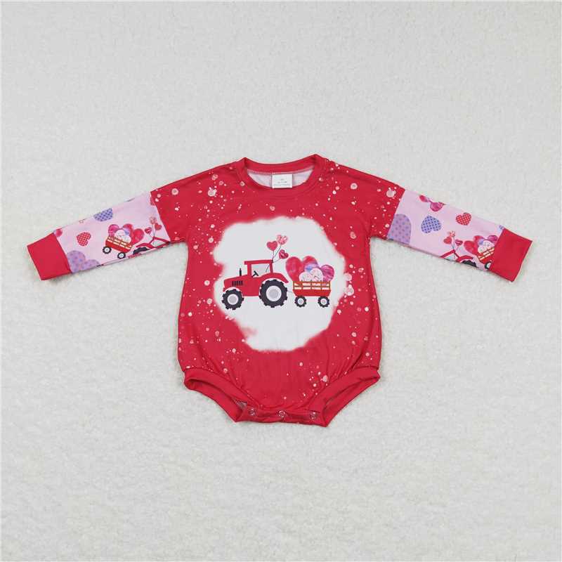 Plaid Love Truck Tractor Red Long Sleeve Pink Pants Suit Combination