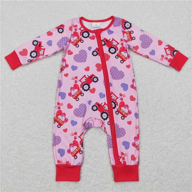 Plaid Love Truck Tractor Red Long Sleeve Pink Pants Suit Combination