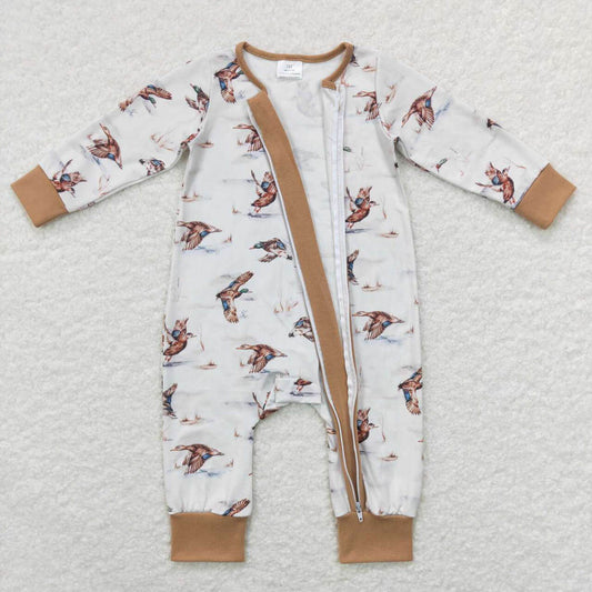 LR0816 Duck Brown Zip Long Sleeve Jumpsuit