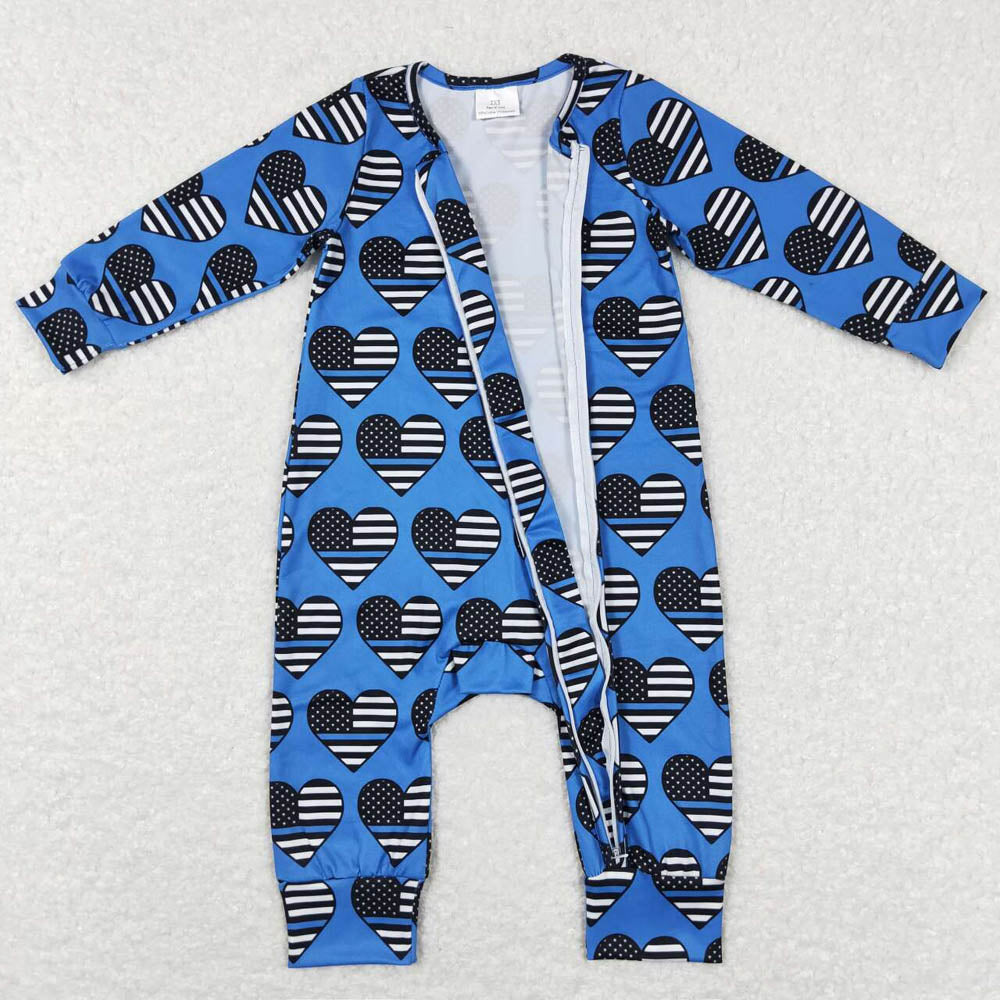 LR0850 Stars and Stripes Love Blue Zipper Long Sleeve Jumpsuit