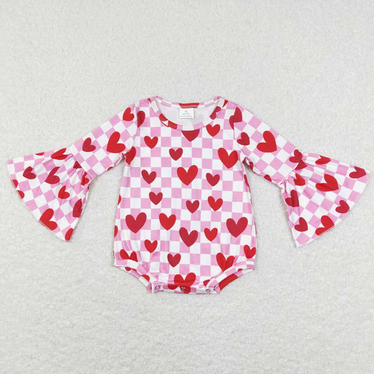LR0865 red love pink and white plaid long-sleeved jumpsuit