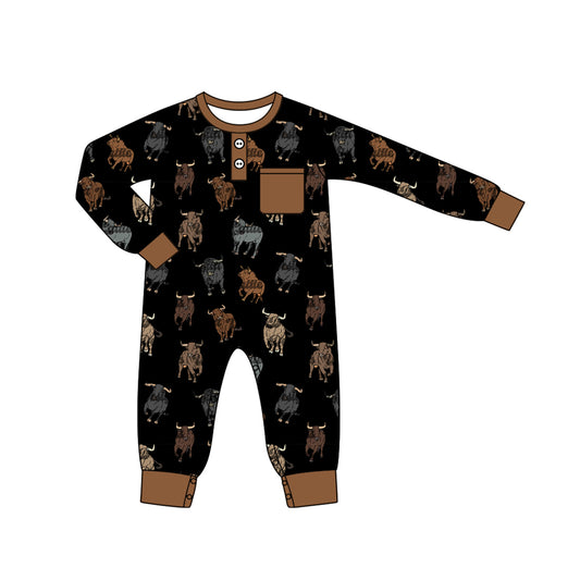 LR1902 Baby Infant Boys Black Cow Western Long Sleeve Rompers preorder