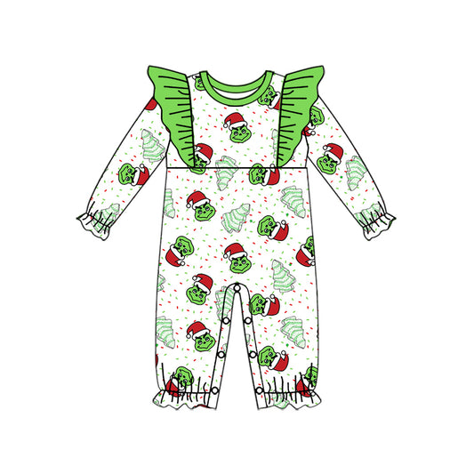 LR1906 Baby Infant Girls Christmas Green Frog Long Sleeve Rompers preorder