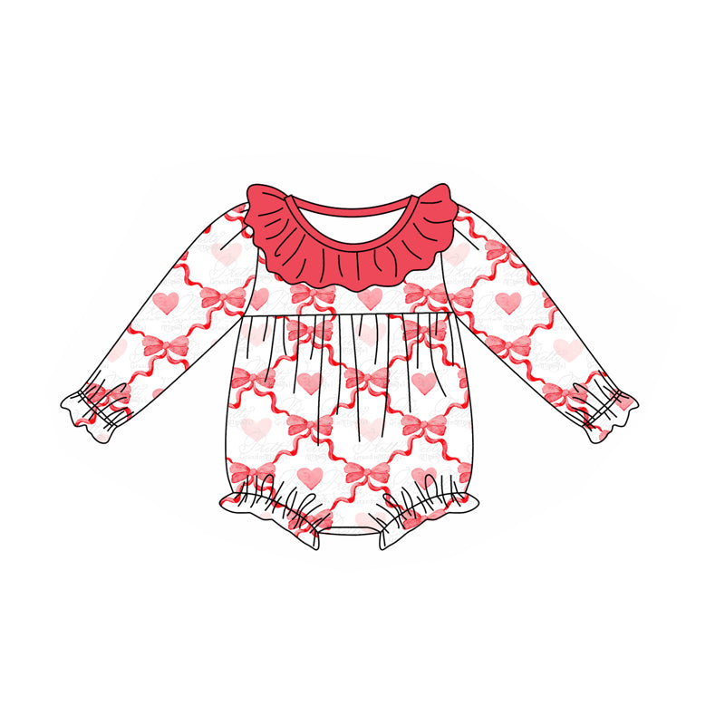 LR1908 Baby Infant Girls Valentines Hearts Bows Rompers preorder
