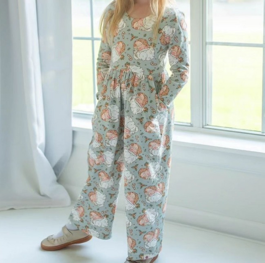 LR1909 Baby Girls Christmas Santa Long Sleeve Pockets Jumpsuits Preorder