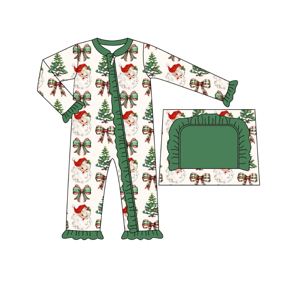 LR1930 Baby Infant Girls Christmas Santa Bows Zip Long Sleeve Rompers preorder