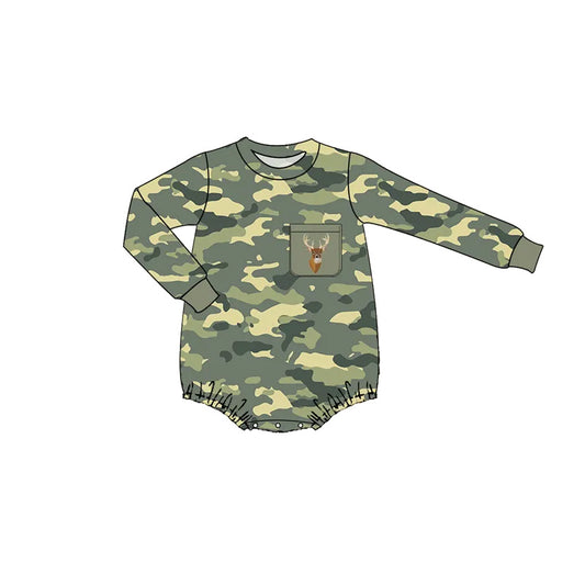 LR2169 Baby Infant Boys Green Camo Deer Long Sleeve Rompers preorder