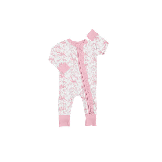 LR2171 Baby Infant Girls Pink Bows Ruffles Zip Rompers preorder