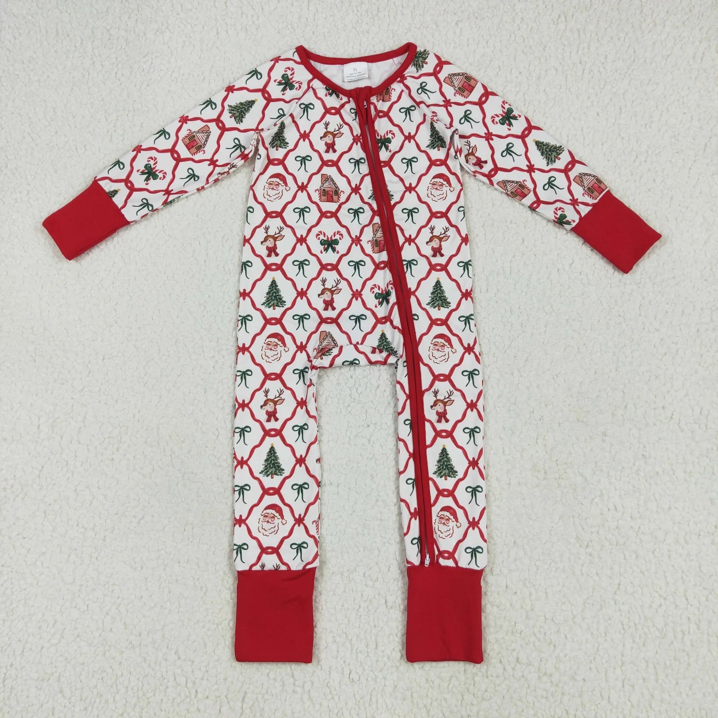 Sibling Baby Kids Trees Bows Checked Christmas Pajamas Sets Zipper Footie Rompers Blankets C10.14