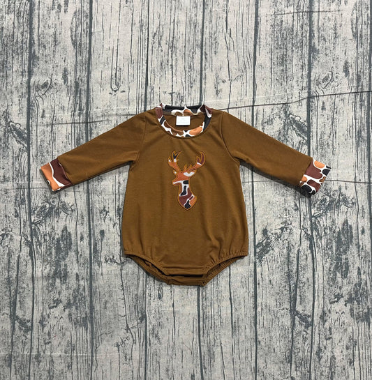 Sample LR2260 Cute Embroidery Camo Deer Baby Boys Brown Hunting Rompers