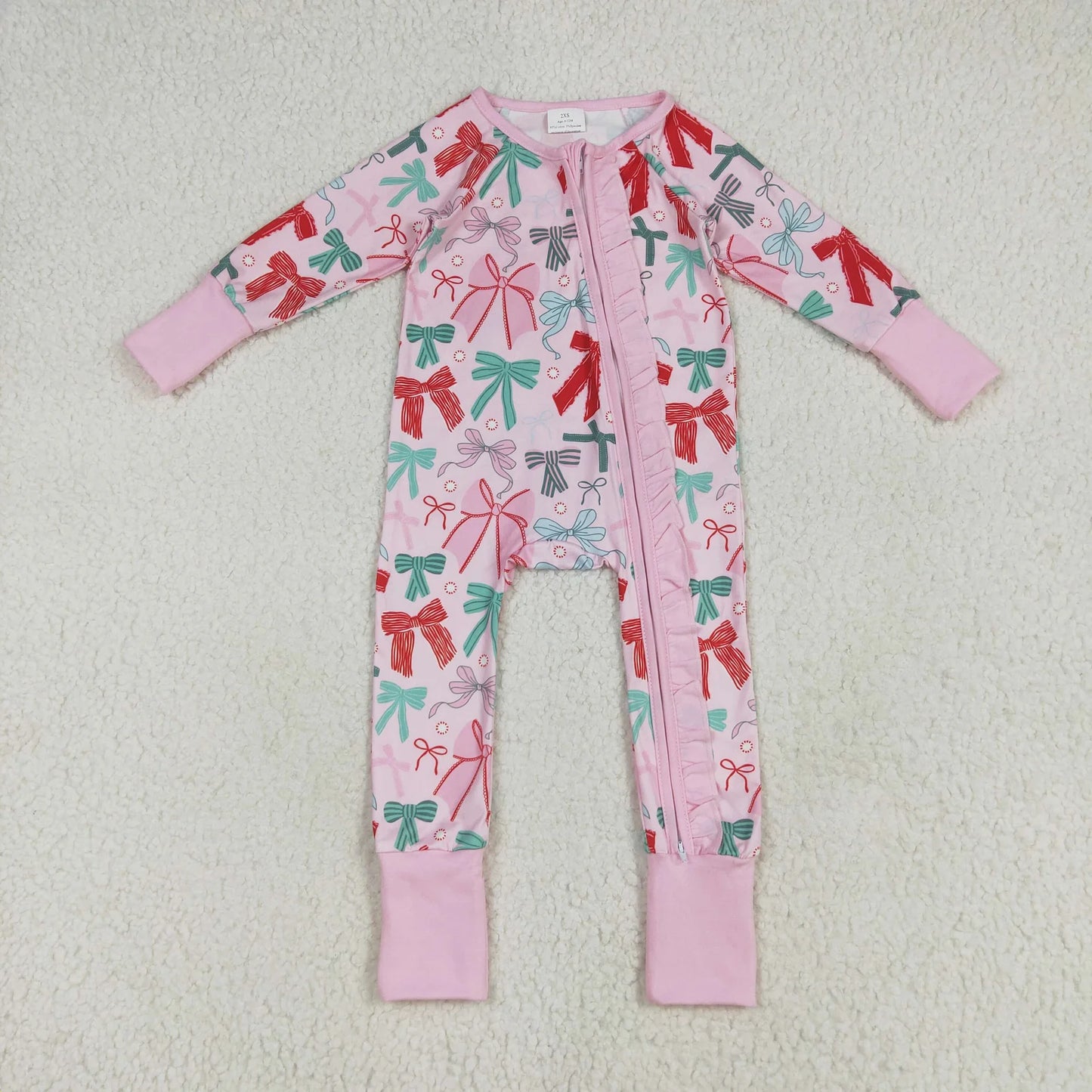 Family Sibling Colorful Bows Pajamas Clothes Sets Zipper Rompers Women Pants Blankets C10.14