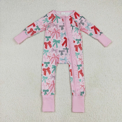 Family Sibling Colorful Bows Pajamas Clothes Sets Zipper Rompers Women Pants Blankets C10.14