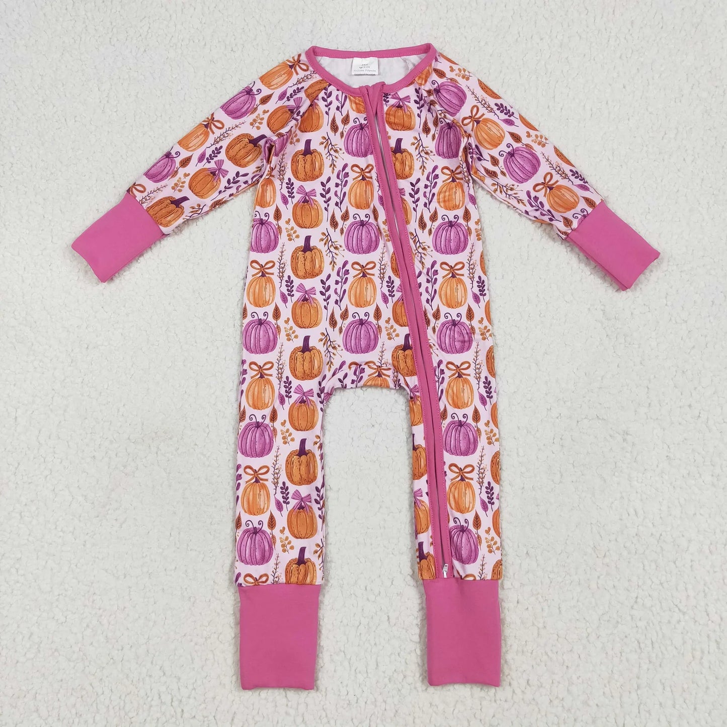 Sibling Baby Kids Hot Pink Pumpkins Floral Pajamas Sets Zipper Footie Rompers Blankets C10.14