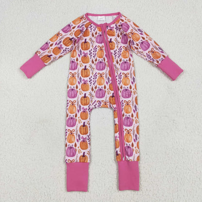 Sibling Baby Kids Hot Pink Pumpkins Floral Pajamas Sets Zipper Footie Rompers Blankets C10.14