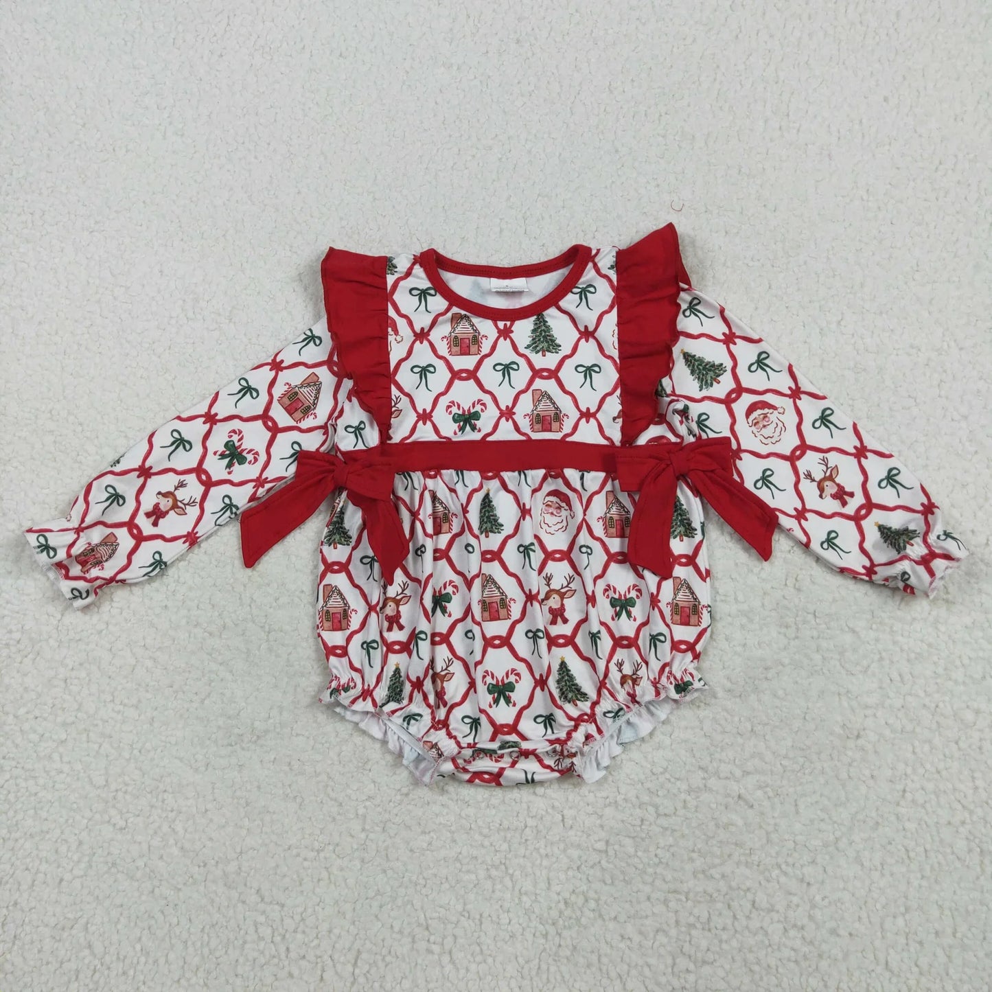 Family Sibling Baby Kids Christmas Red Bows Santa Trees Checked Clothes Sets Rompers Blanket C11.19