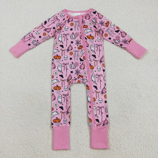Sibling Baby Girls Pink Ghosts Pumpkins Halloween Rompers Pajamas Sets C8.26