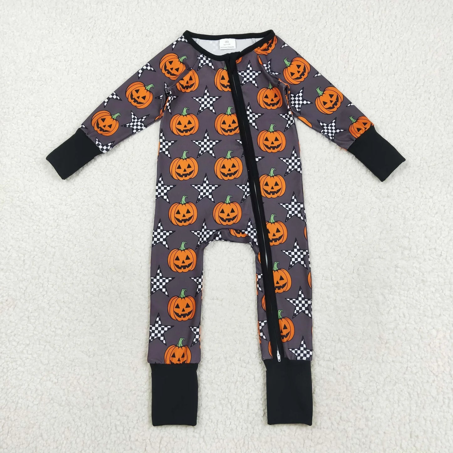 Sibling Baby Girls Colorful Ghost Pumpkins Fall Halloween Zipper Footie Rompers C9.2
