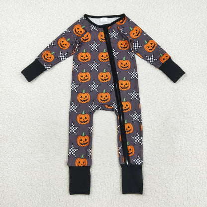 Sibling Baby Girls Colorful Ghost Pumpkins Fall Halloween Zipper Footie Rompers C9.2