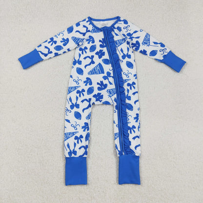 Sibling Baby Girls Blue Bows Footballs Go Team Zipper Romper Dresses Legging Pant Skorts Bottom C10.31