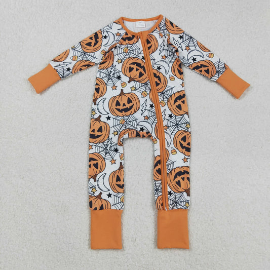 Sibling Baby Girls Ghosts Pumpkins Halloween Zipper Footie Romper Knee Length Dress C9.4