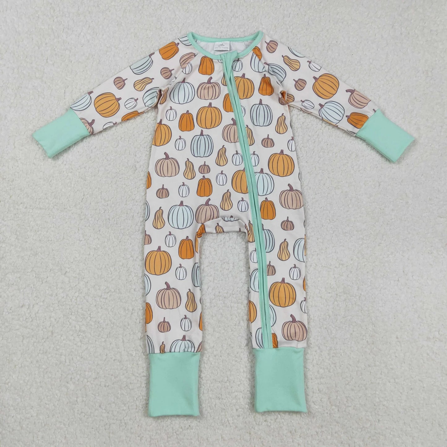 Sibling Baby Boys Colorful Pumpkins Fall Zipper Footie Rompers Pajamas Sets C9.4