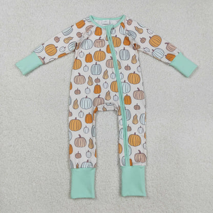 Sibling Baby Boys Colorful Pumpkins Fall Zipper Footie Rompers Pajamas Sets C9.4