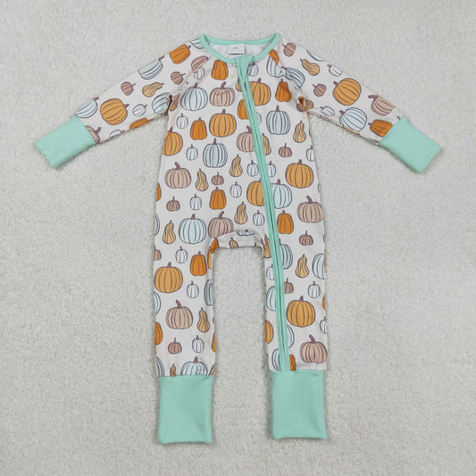 Sibling Baby Boys Colorful Pumpkins Fall Zipper Footie Rompers Pajamas Sets C9.4