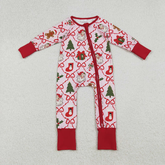 Mama and Me Bows Santa Socks Checked Top Pants Christmas Pajamas Sets Zipper Rompers C10.28