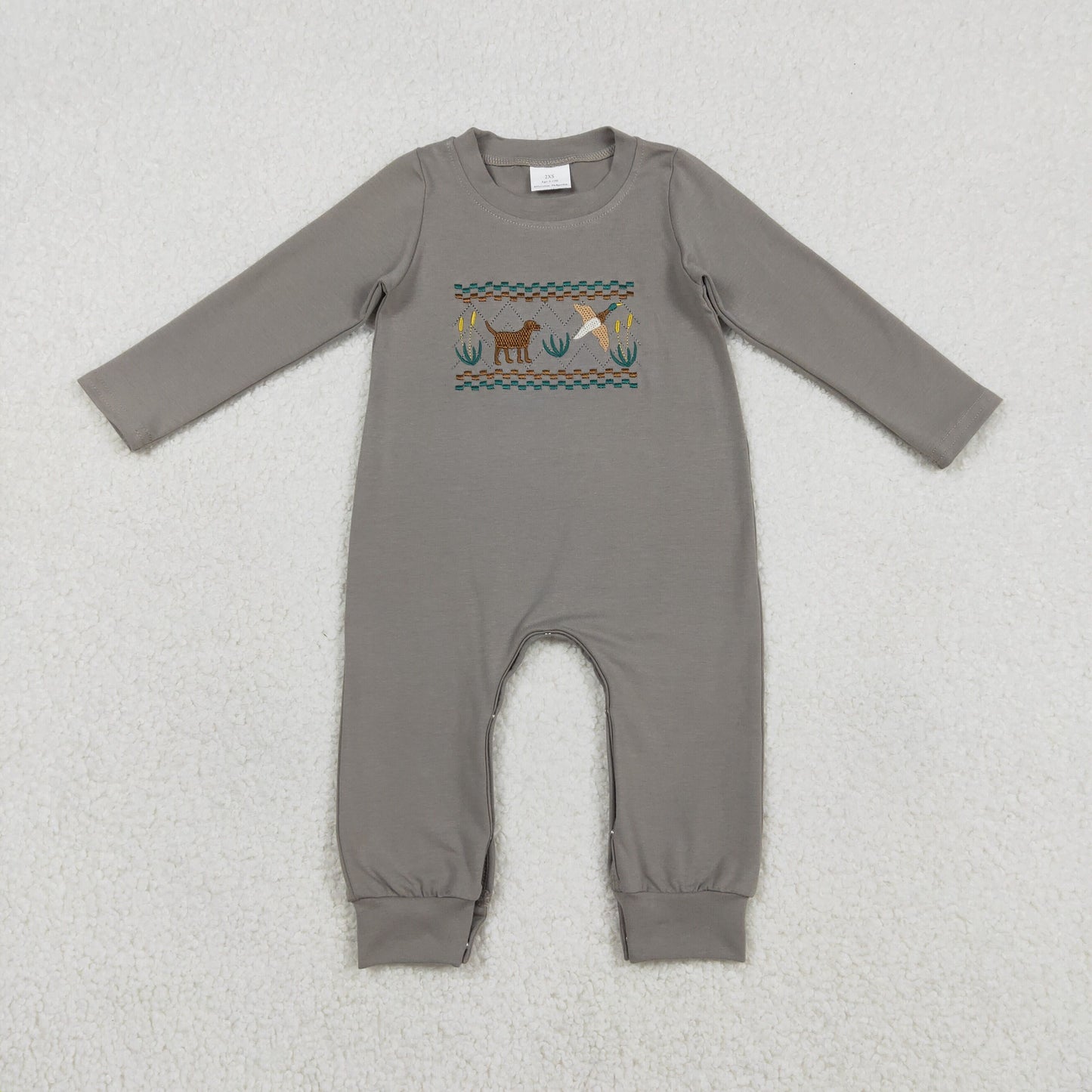 RTS LR2909 Baby Boys Winter Romper Embroidery Dog Ducks Baby Boys Hunting Rompers