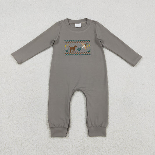 RTS LR2909 Baby Boys Winter Romper Embroidery Dog Ducks Baby Boys Hunting Rompers