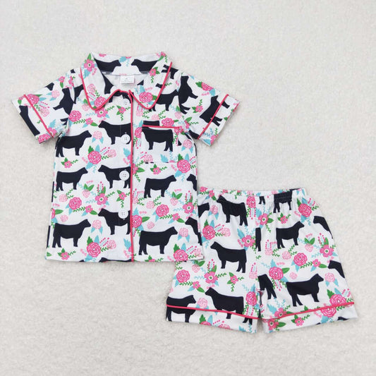 GSSO0590 Flower Cow white short-sleeved shorts pajamas suit